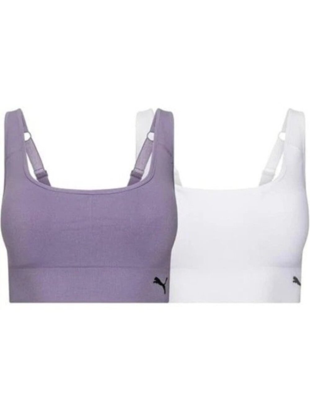 Puma 2-Pack Seamless Sports Bra Adjustable Straps L Purple & White